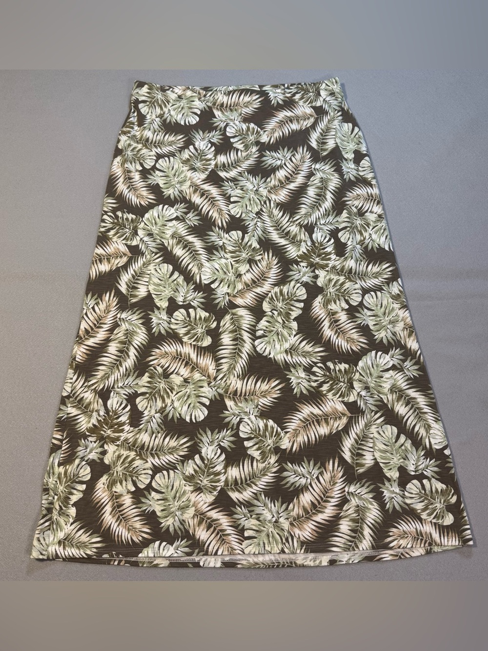 J. Jill Tropical Palm Leaf Midi Skirt Women’s Medium Green Brown Pull-On NWT